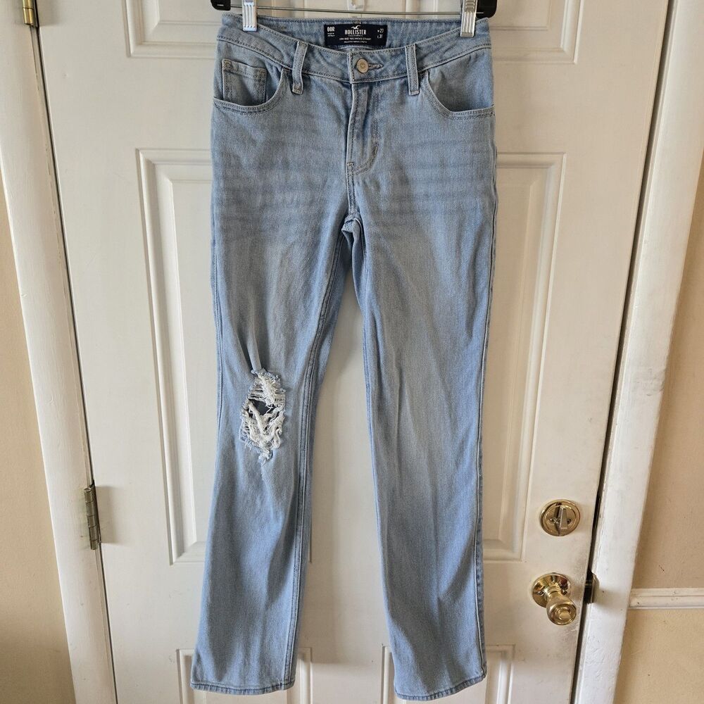 Hollister Low Rise 90s Vintage Straight Jeans Light Wash Ripped Sz 23x31 Grunge
